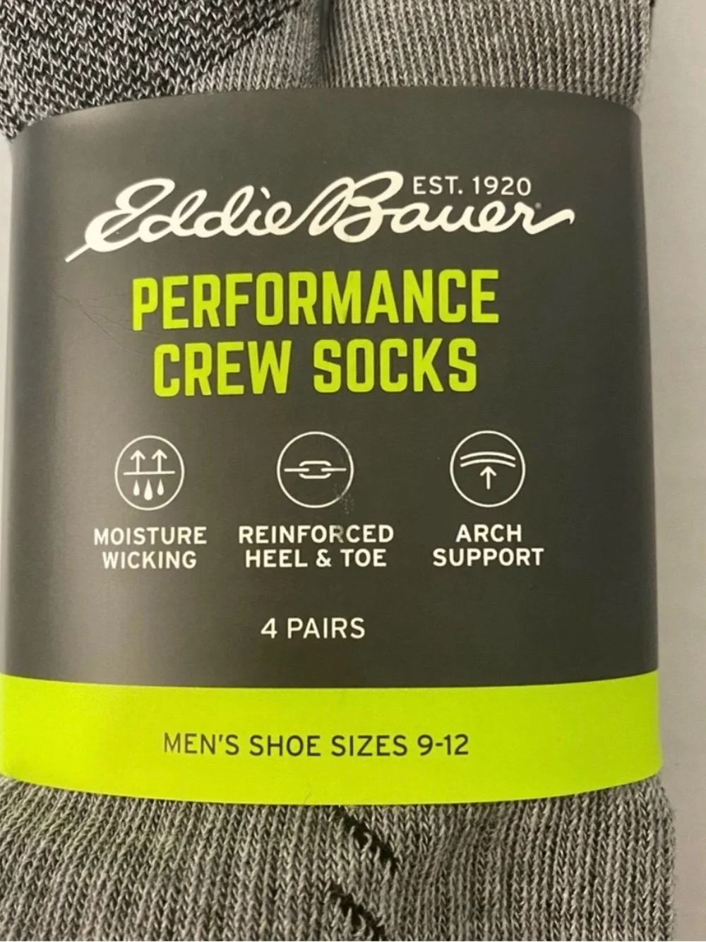 Eddie Bauer Men’s Performance Arch Support Socks 4-Pack Size 9-12